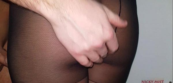  Sexy stepsister black pantyhose cum in and wear that